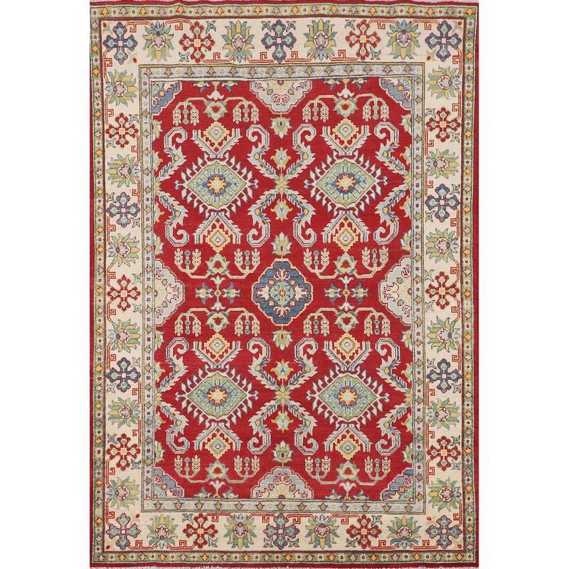 Red Kazak Oriental Area Rug Handmade Foyer Wool Carpet - 5'0" x 7'3"