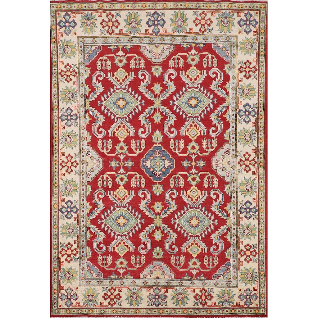 Red Kazak Oriental Area Rug Handmade Foyer Wool Carpet - 5'0" x 7'3"