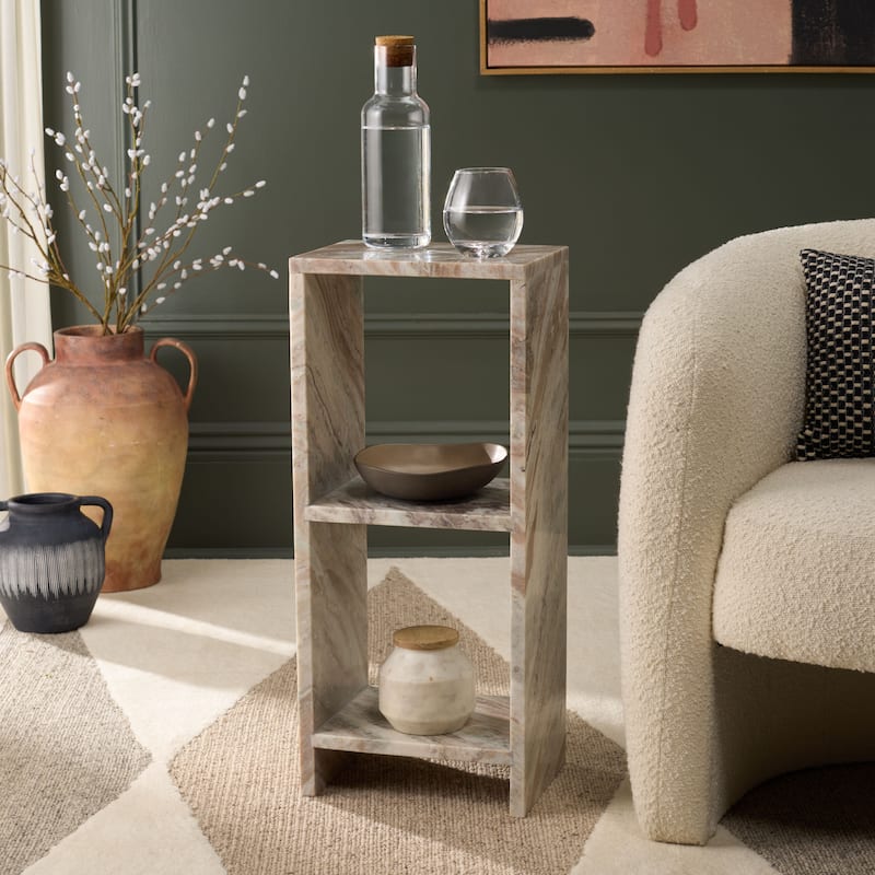 SAFAVIEH Home Tristin Marble Side Table - 12"W x 9"D x 28"H - Brown/Grey
