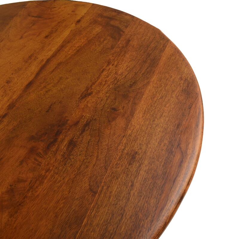 Solid Round Wooden Dining Table - 40" - Brown and Gold
