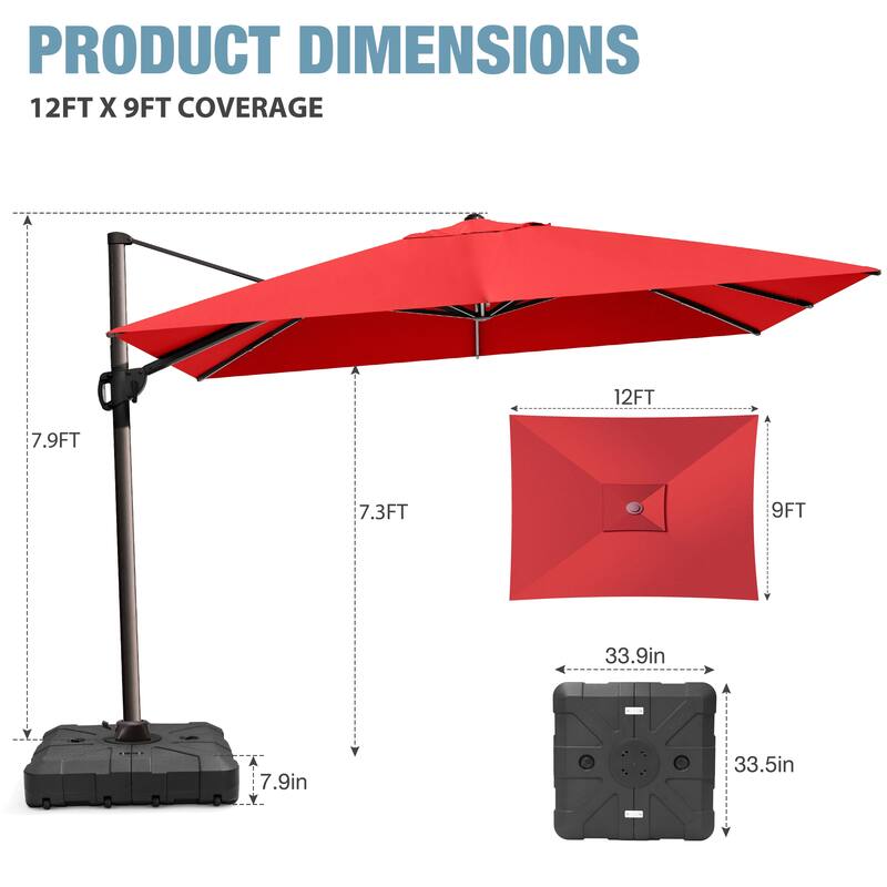 VredHom 9 x 12 FT Outdoor Patio Cantilever-Offset Umbrella with Wheel Base