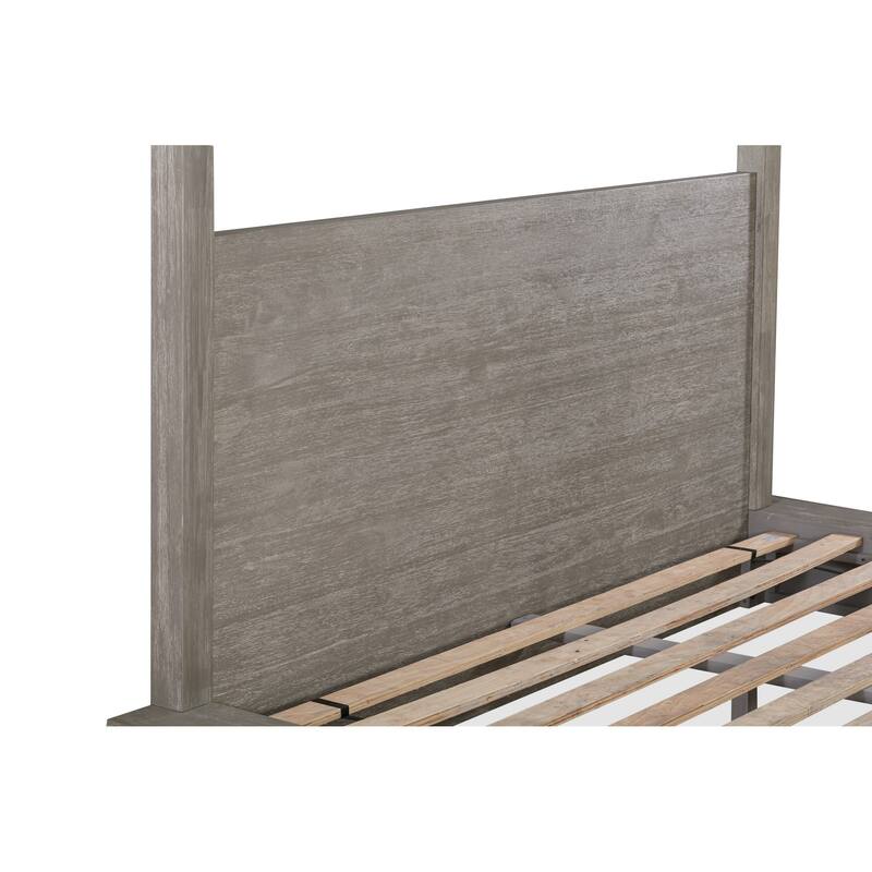 Nels California King Canopy Bed, Low Profile, Mitered Edges, Mineral Gray