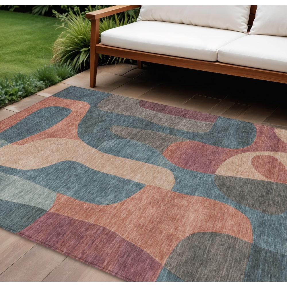 HomeRoots Abstract Transitional Rectangle Outdoor Rug