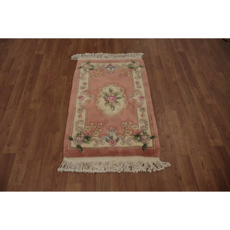 Hand Knotted Oriental 100% Wool Carpet Traditional Floral Pink Art Deco Area Rug - 3' 2'' X 2' 0''