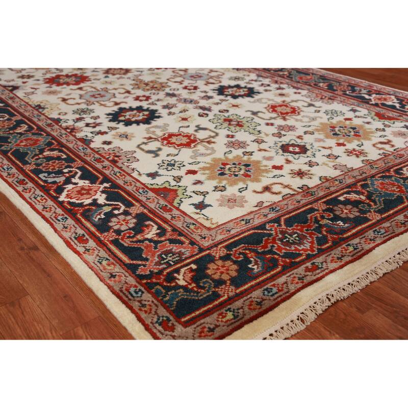 Hand Knotted Oriental 100% Wool Carpet Traditional Geometric Beige & Ivories Ziegler Area Rug - 9' 0'' X 6' 0''