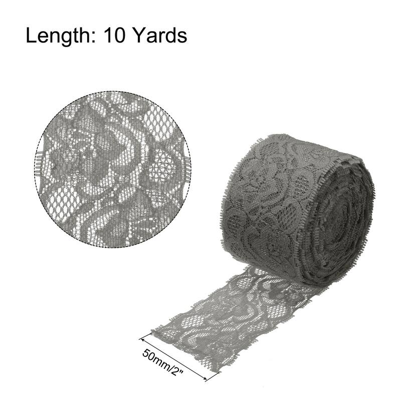 Lace Trim 10 Yards 2 Inch Flower Elastic Lace Ribbons - Dark Gray