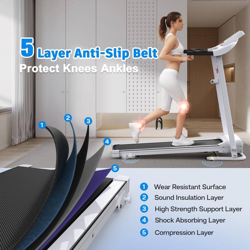 Home Folding Treadmill, 2.5HP Electric Treadmill with Cup Holder, Heart Rate Sensor, Gym Walking Running Machine