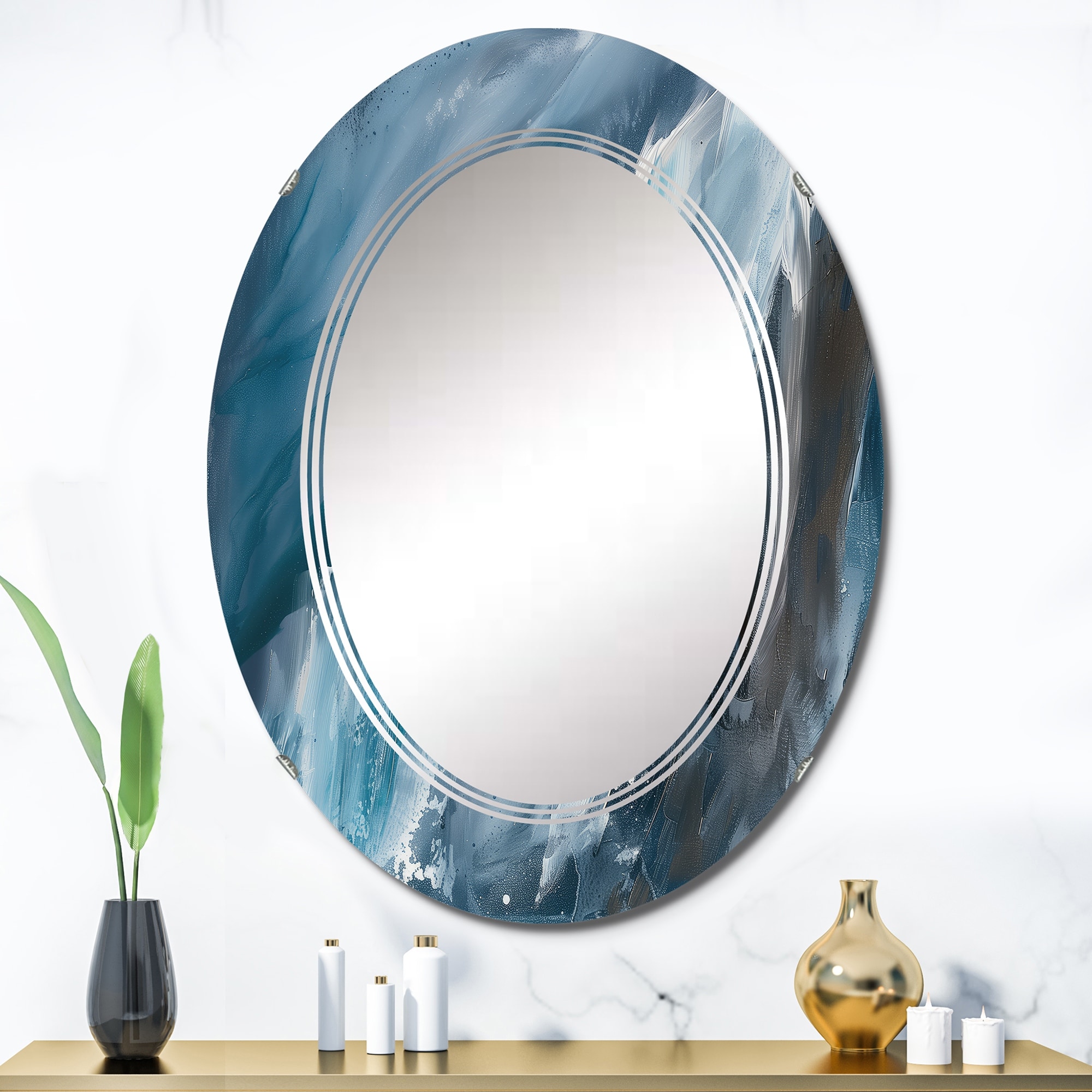 Porch & Den 'Splash Blue Indigo' Printed Wall Mirror