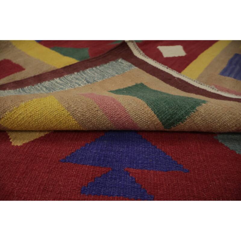 Hand Woven Oriental 100% Wool Carpet Southwestern Tribal Red Kilim Area Rug - 9' 10'' X 8' 2''