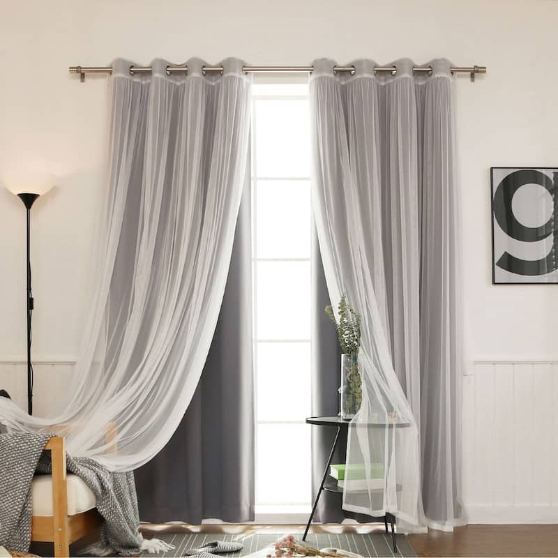 Aurora Home Mix and Match Blackout Sheer 4-piece Curtain Panel Set - 52"W X 63"L - Dark Grey