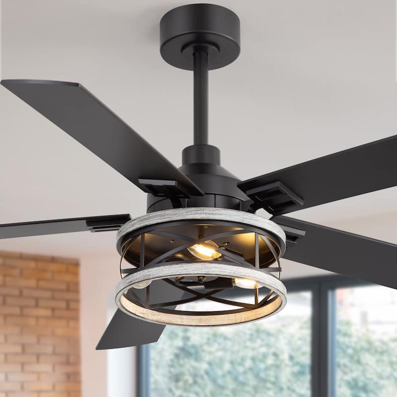 52-inch Reversible 5-Blade Caged Ceiling Fan with Remote and Light Kit - Remote