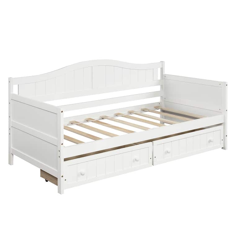Solid Pinewood Daybed with Storage Drawers for Bedroom or Living Room