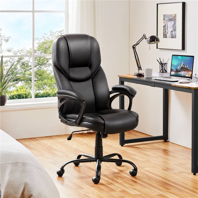 Yaheetech Faux Leather Executive Office Chair Big and Tall Computer Desk Chair - N/A - Black