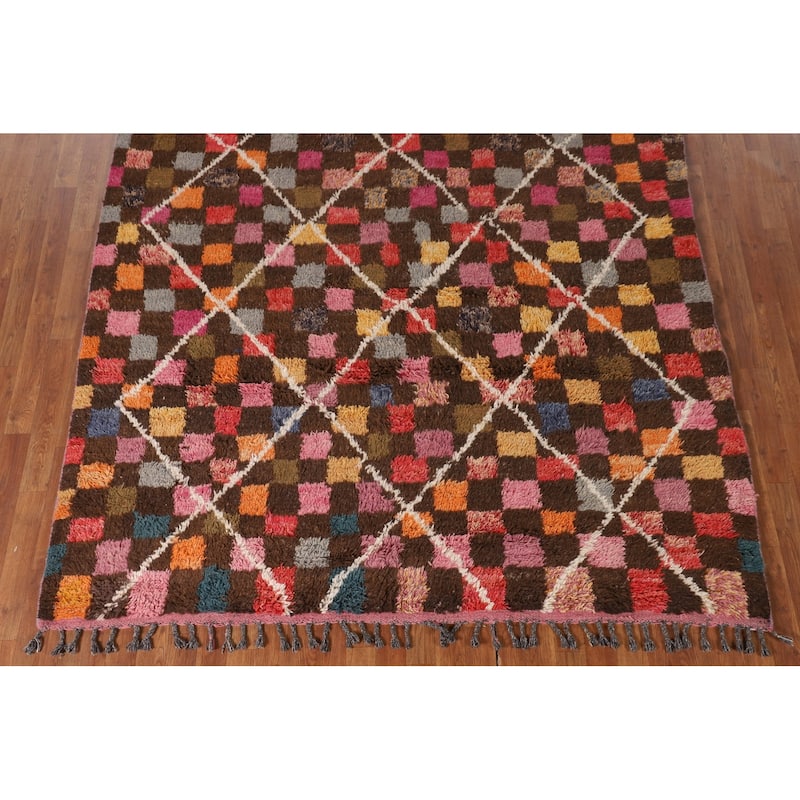 Checkered Moroccan Oriental Area Rug Handmade Wool Carpet - 6'10" x 10'6"