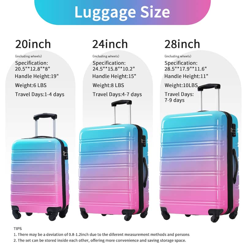 Classic 3 Piece Luggage Set with TSA Lock, ABS Durable Lightweight Suitcase with Spinner Wheels, Hardshell Carry-On Luggage