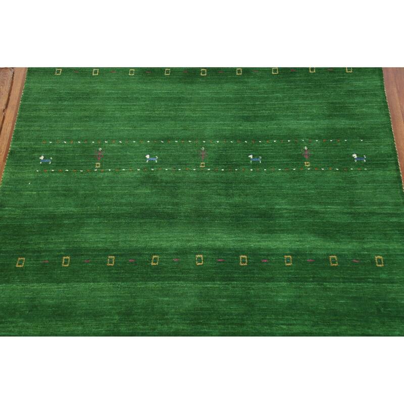 Hand Knotted Oriental 100% Wool Carpet Tribal Tribal Green Gabbeh Area Rug - 7' 8'' X 5' 0''