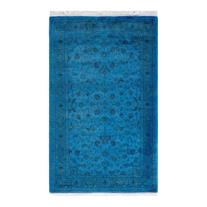 Overton Hand Knotted Wool Vintage Inspired Modern Contemporary Overdyed Blue Area Rug - 3' 1" x 5' 1"