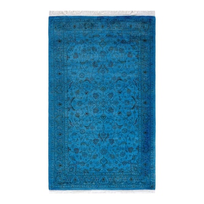 Overton Hand Knotted Wool Vintage Inspired Modern Contemporary Overdyed Blue Area Rug - 3' 1" x 5' 1"