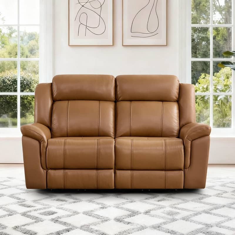 Spruce & Spring Genuine Leather Power Reclining Sofa with Optional Console & Flip-Down Table