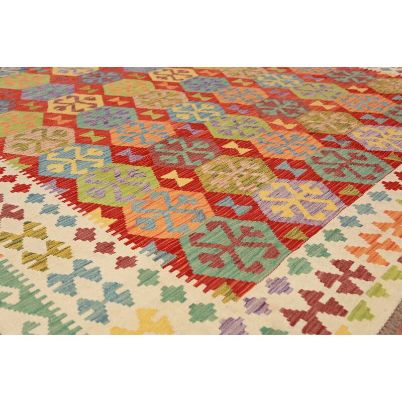 Colorful Kilim Oriental Area Rug Hand-Woven Wool Carpet - 8'7"x 11'1"
