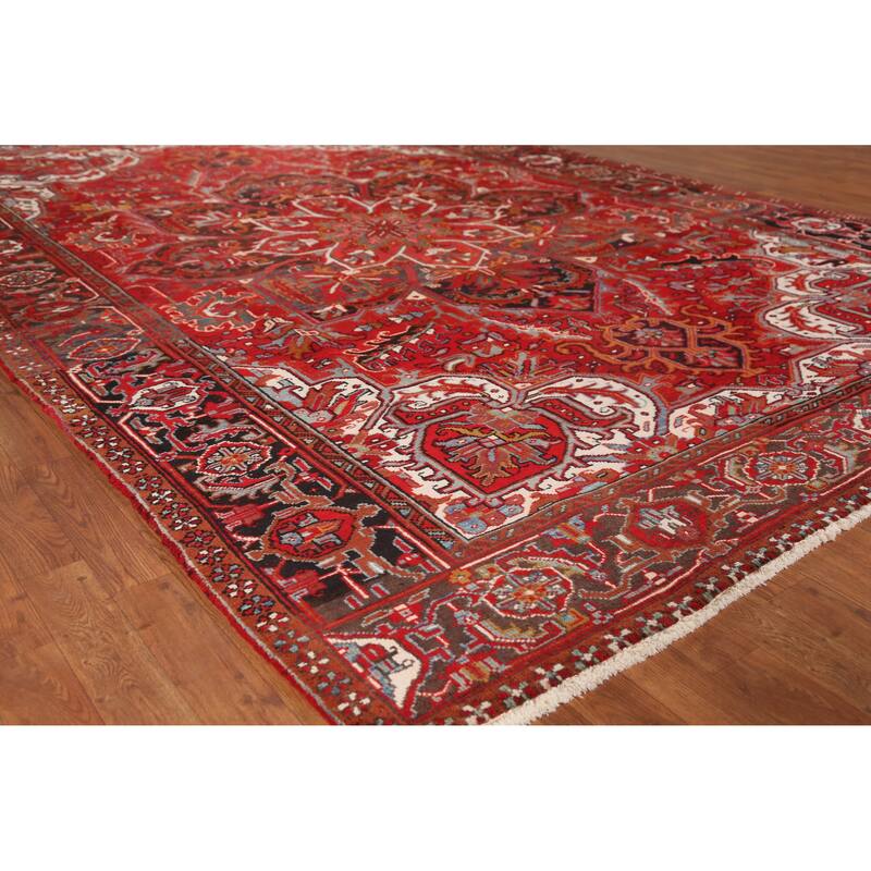 Hand Knotted Oriental 100% Wool Carpet Traditional Floral Red Heriz Area Rug - 11' 8'' X 7' 10''