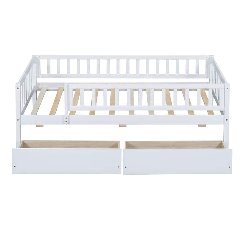 Twin Size Daybed Wood Bed with Two Drawers, White