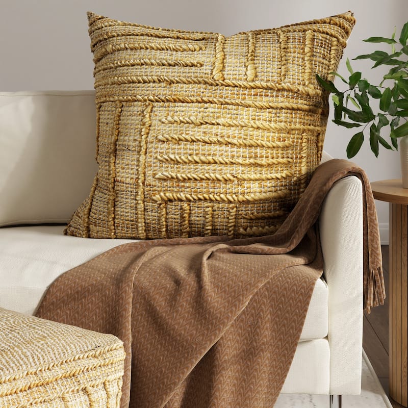 Geometric Striped Braided Cotton Throw Pillow Cover - 22" - Brown