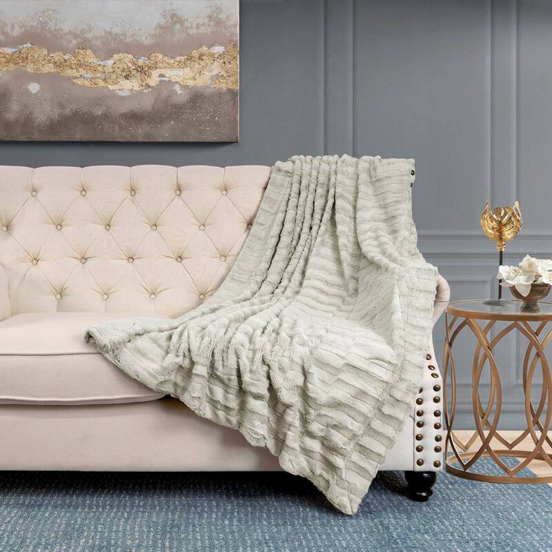 Saga Double Sided FauxFur Throw - Fog