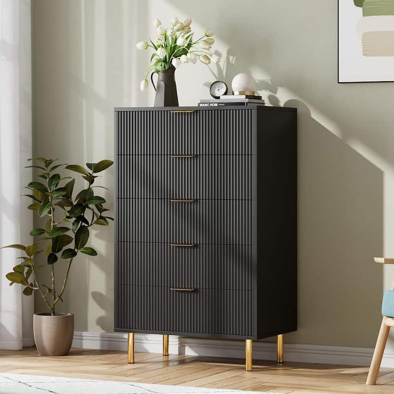 5 Drawer Dresser for Bedroom with Gold Handle and Large Drawer