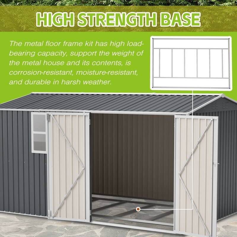 8x12 Ft Storage Shed Outdoor, XL Heavy-Duty Steel Building with Window-Features Hinged Gray Doors & 4 Air Vents for Backyard