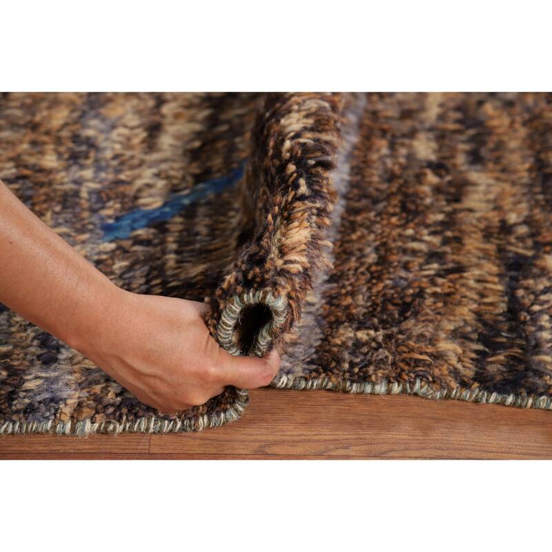 Brown Plush Moroccan Oriental Area Rug Hand-Knotted Wool Carpet - 6'1" x 10'0"