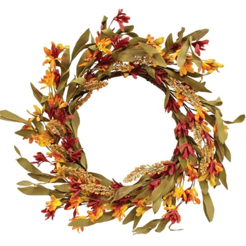 Harvest Wildflower and Heather Wreath Fall Wall Hanging 22 Inch - Multi