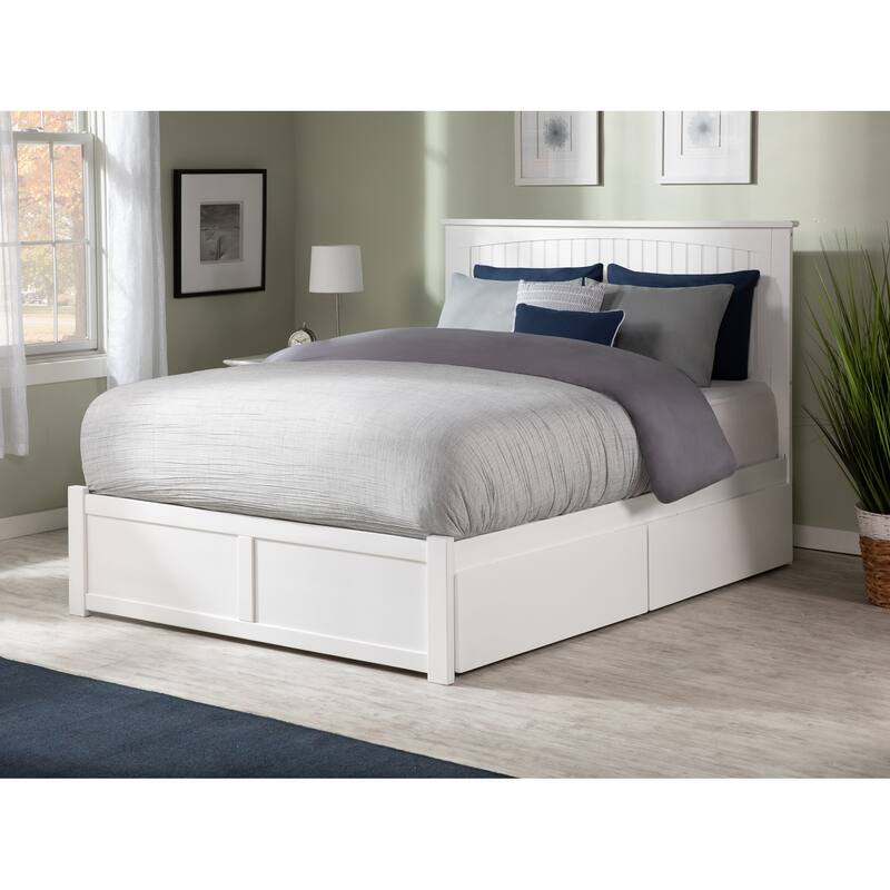 Nantucket Full Platform Bed with Footboard and 2 Bed Drawers in White