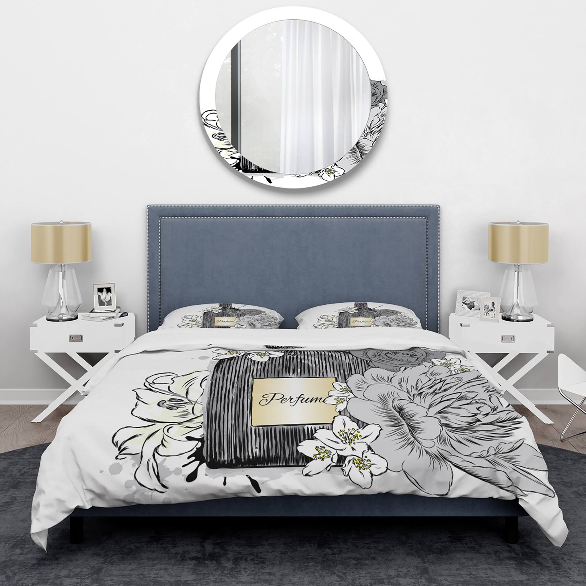Designart 'Perfume Bottle and Bouquet Of Flowers III' Traditional Duvet ...