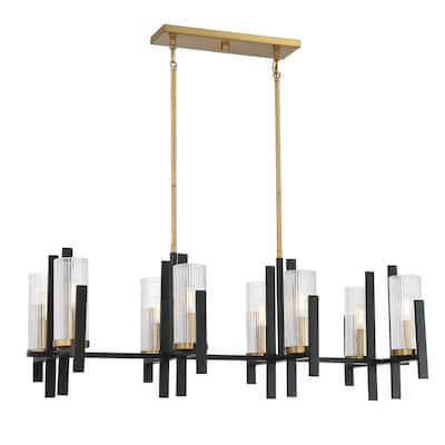 Midland 8-Light Linear Chandelier in Matte Black with Warm Brass Accents