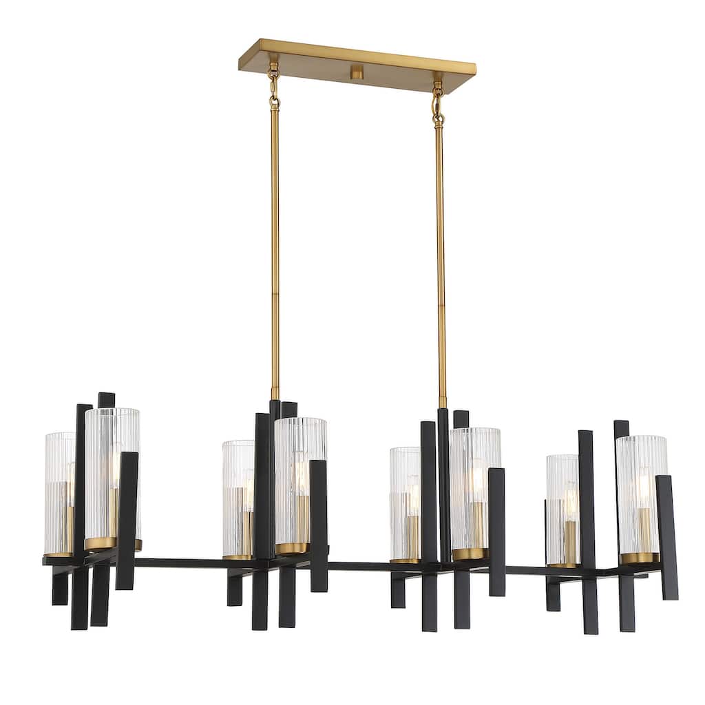 Midland 8-Light Linear Chandelier in Matte Black with Warm Brass Accents