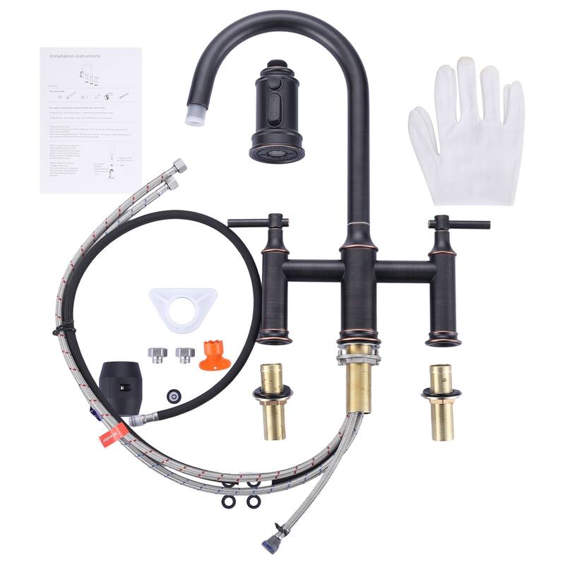 WOWOW Double Handle Pull Down Sprayer Bridge Kitchen Faucet