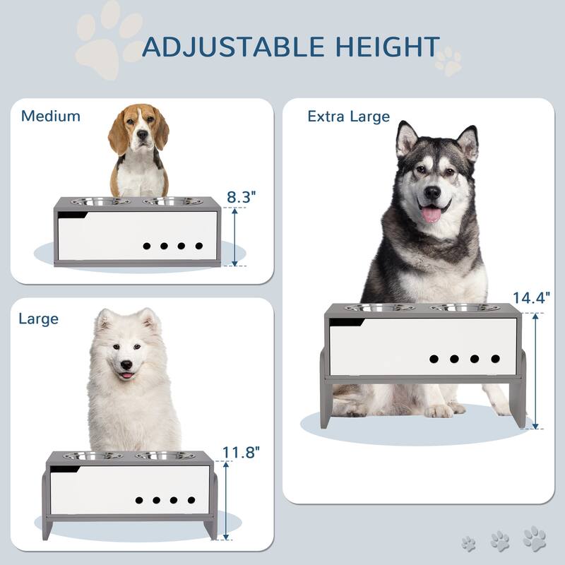 PawHut Elevated Dog Bowls, 3 Height Adjustable Raised Dog Bowls with Slow Feeder Mat, 68 oz, Gray