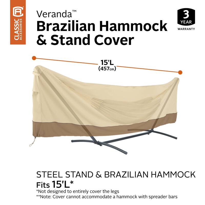 Classic Accessories Veranda Water-Resistant 15 Foot Standard Brazilian Hammock and Stand Cover