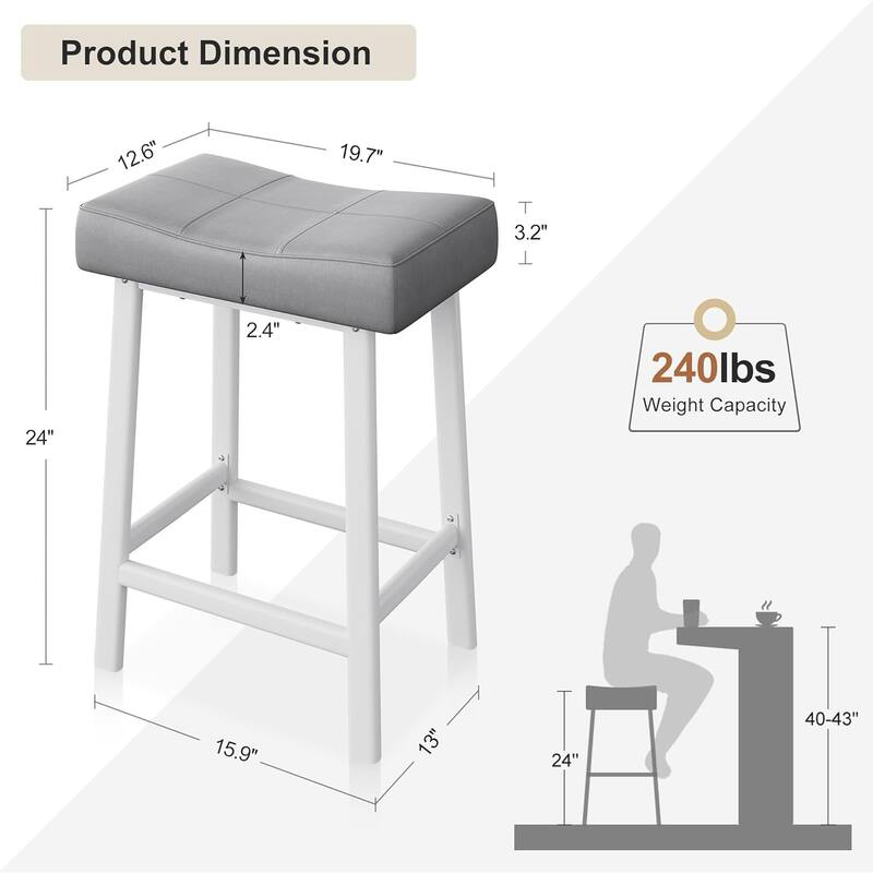 Bar Stools Set of 4, 24" Counter Height Upholstered Padded Barstools with Curved Surface