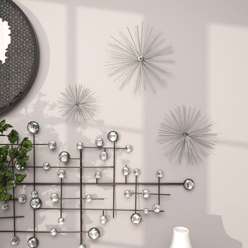 CosmoLiving by Cosmopolitan Metal 3D Starburst Wall Decor (Set of 3) - Silver, Gold, Black, Copper