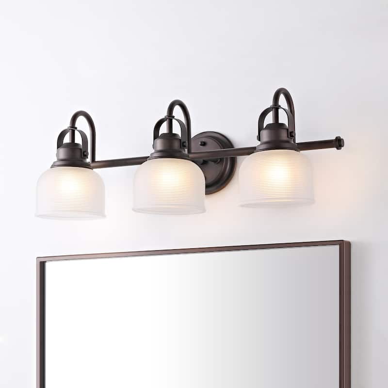 Shirley Metal/Glass LED Vanity Light, by JONATHAN Y - 3-Light - Clear/Oil Rubbed Bronze