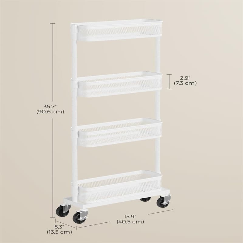 4 Tier Metal Rolling Cart with Wheels - 15.9"D x 5.3"W x 35.7"H