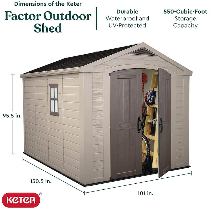 Keter 211203 Factor 8 x 11 All Weather Resistant Outdoor Storage Shed, Taupe - 130.5 x 95.5 x 95.5 inches