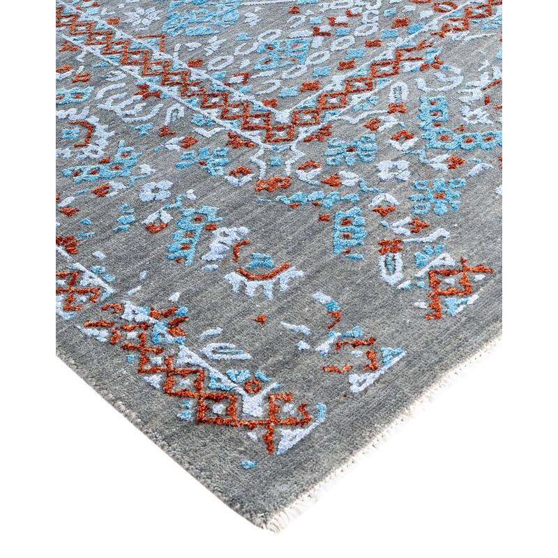 Ikat One-of-a-Kind Hand-Knotted Area Rug, Gray - 8' 1" x 10' 1"