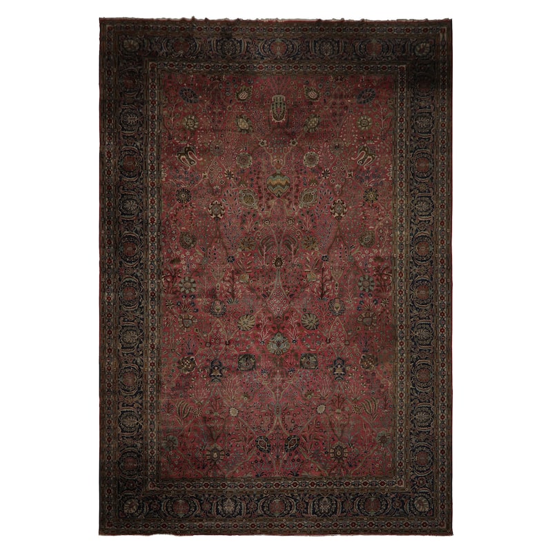 12x17'8'' Hand Knotted Wool Rose 300 KPSI Botanical Antique Sarouk Traditional Rug - 12' x 17' 8'' - 12'  x 17' 8''