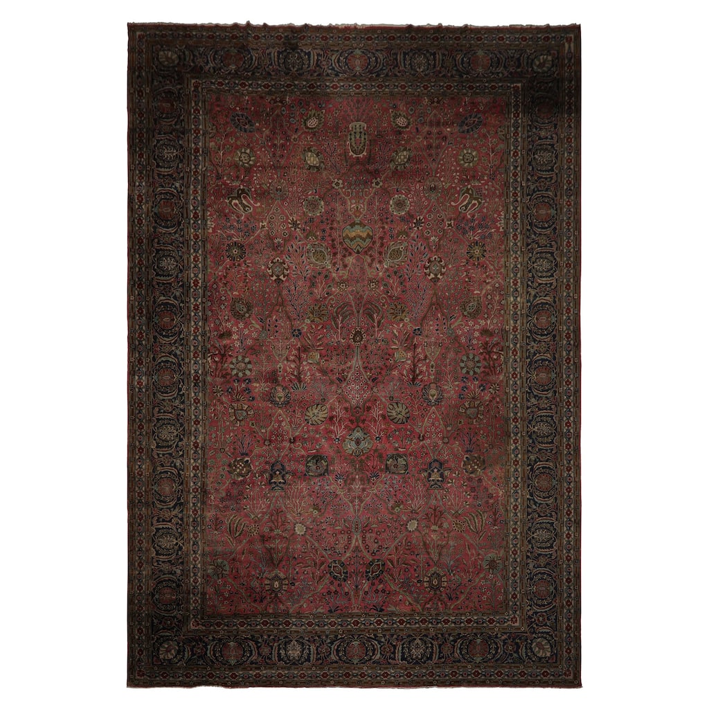 12x17'8'' Hand Knotted Wool Rose 300 KPSI Botanical Antique Sarouk Traditional Rug - 12' x 17' 8''