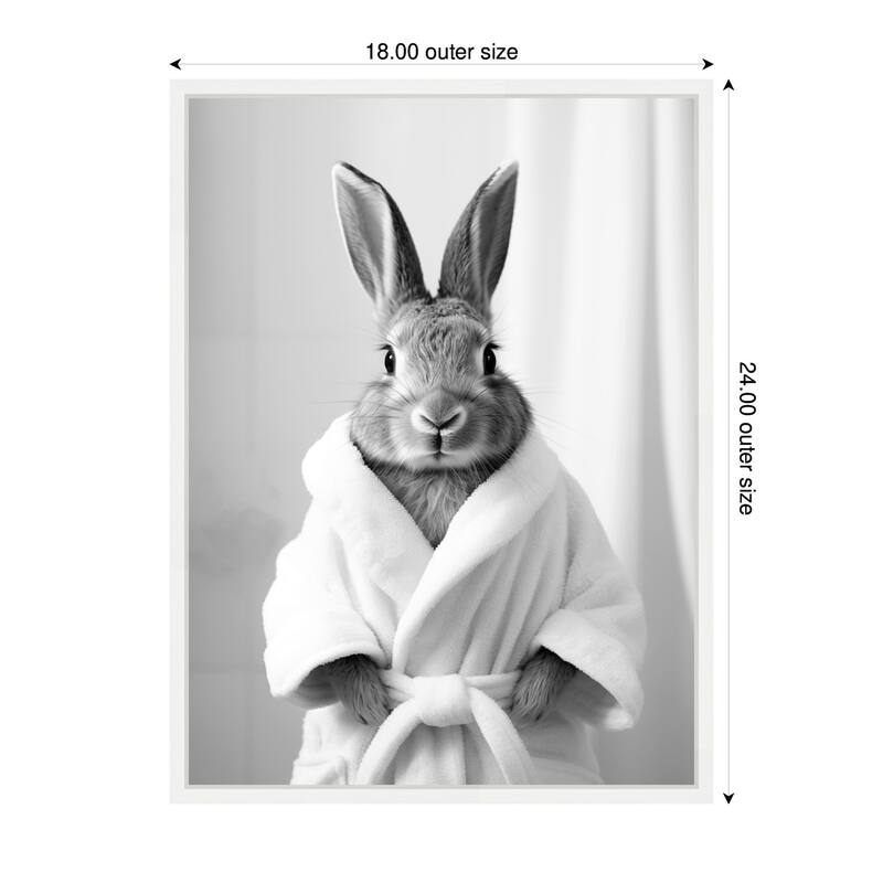 Kate and Laurel Sylvie Bunny Bathroom Art Towel Robe Black and White Framed Canvas by The Creative Bunch Studio