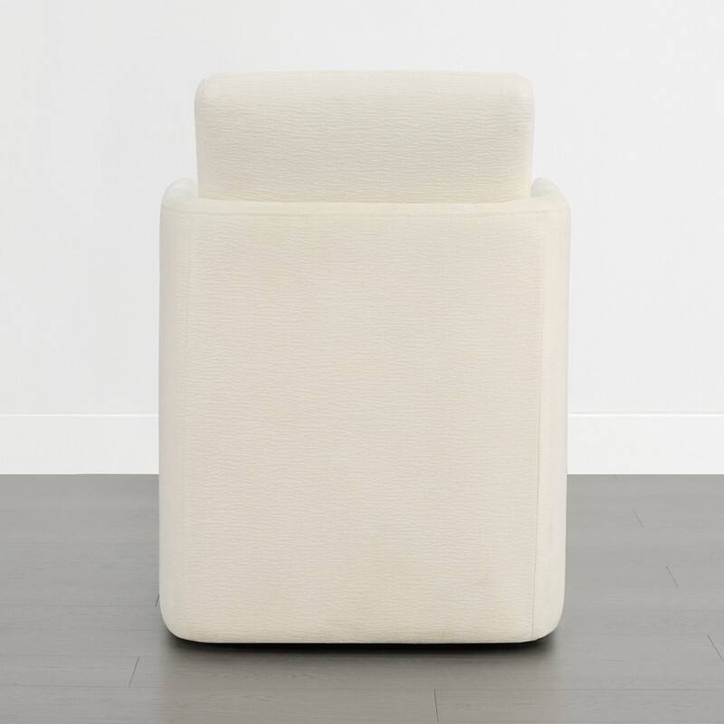 Spruce & Spring Modern Chenille Dining Chair with Casters, Wood Inlay & Hidden Storage