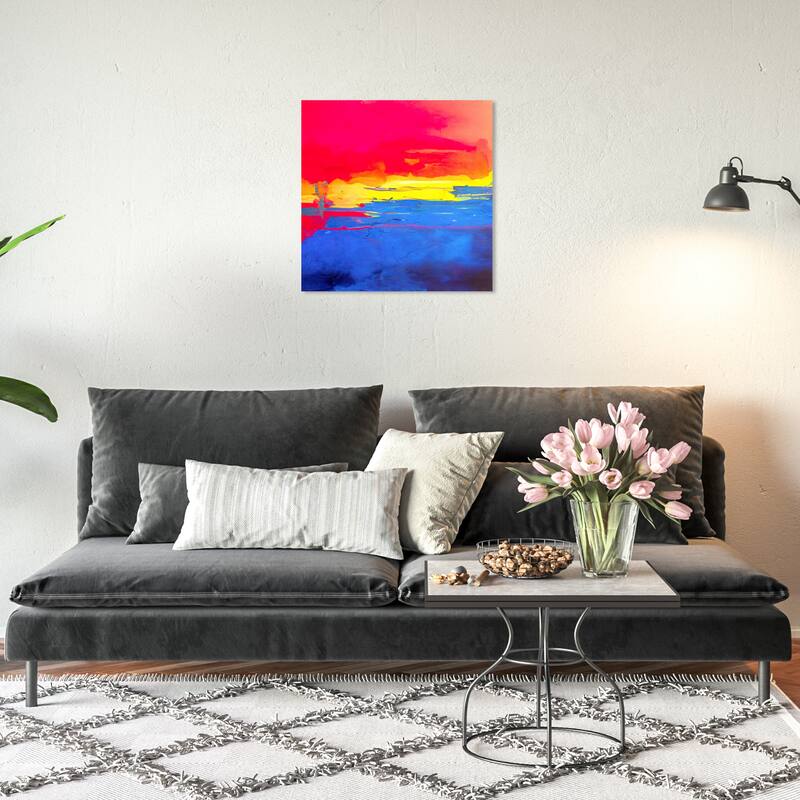 Wynwood Studio Abstract Neon Seaside Sunset Blue and Modern & Contemporary Wall Art Canvas Print - 20 x 20